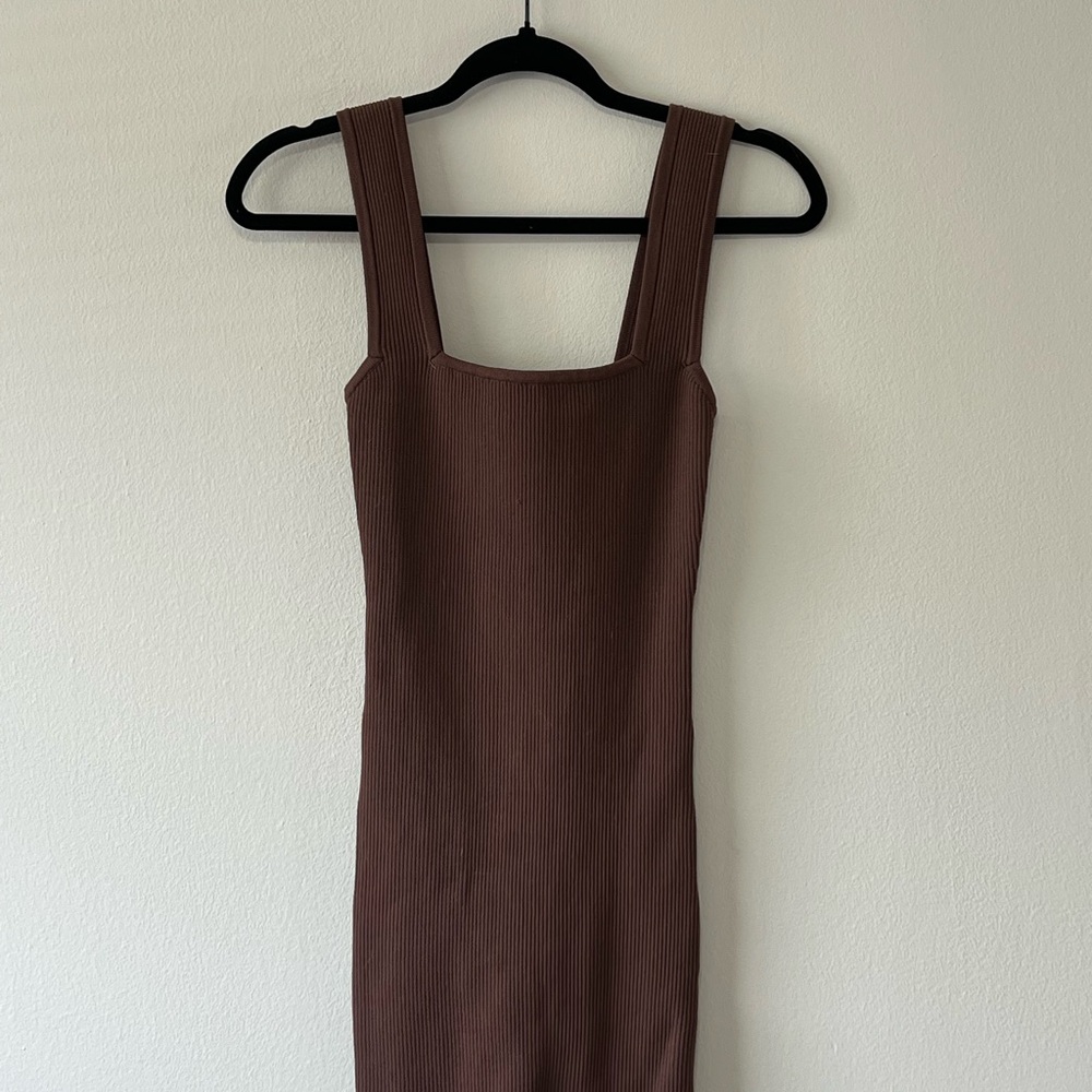 Brown Ribbed Midi Dress